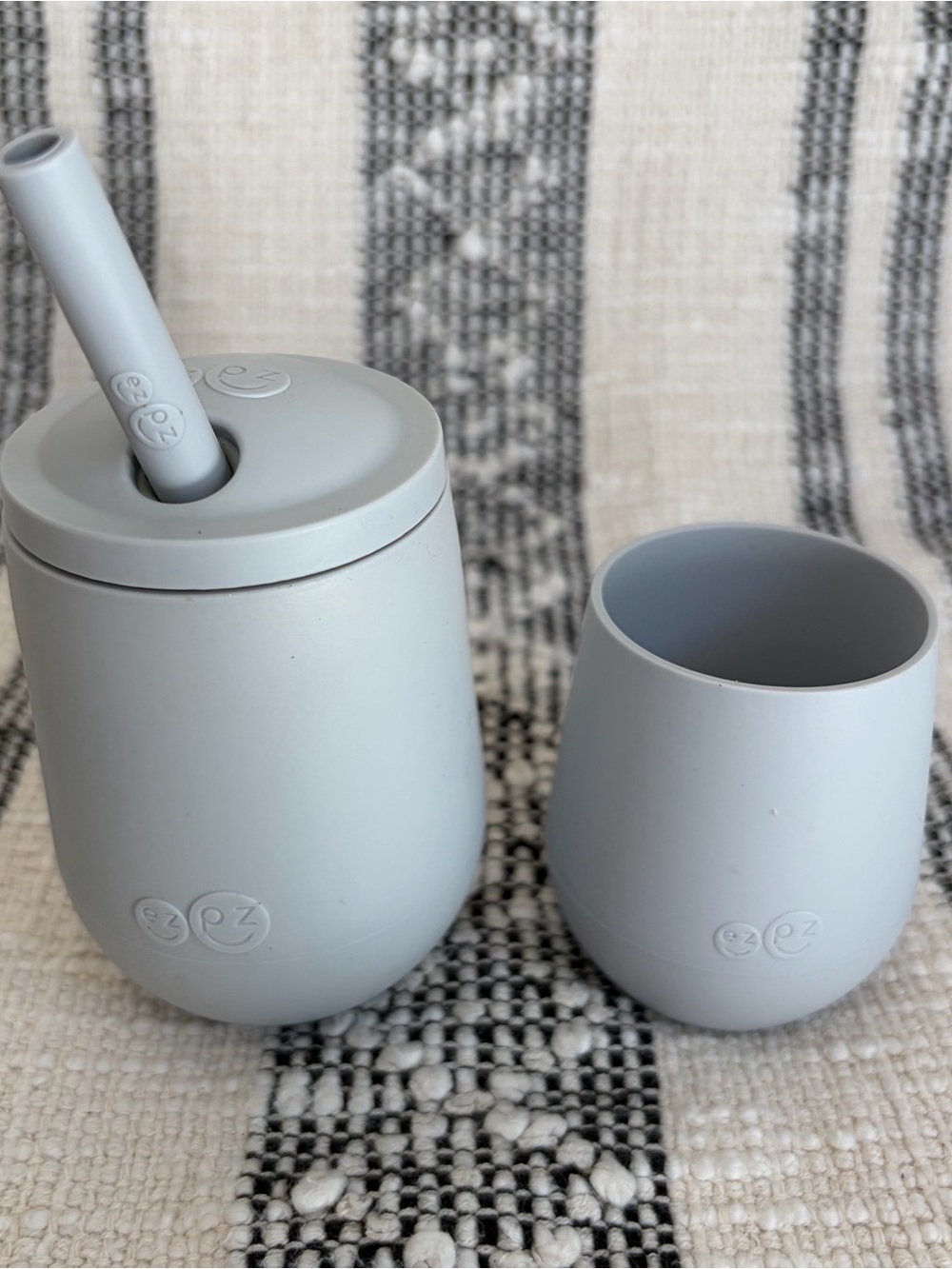 Ez Pz Mini Drinking Cup with Lid Straw and Tiny Cup Set Light Gray Silicone